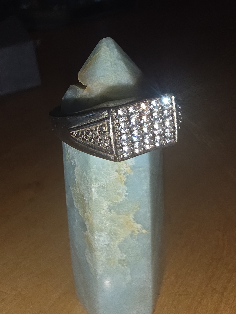 Men's Silver Pave Square Statement Ring with Clear Stones